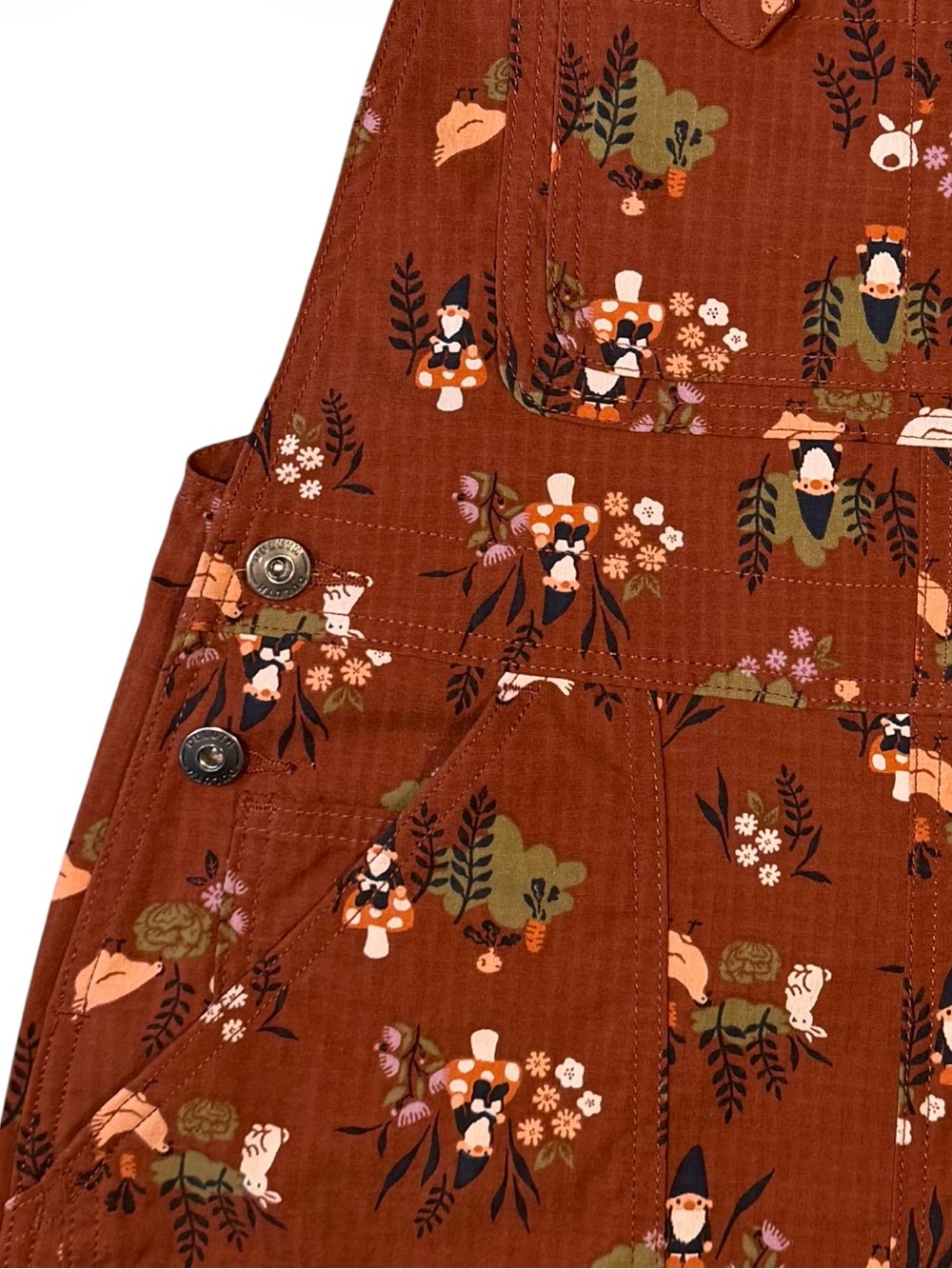 Duluth Heirloom Gardening Bib Overalls in Henna Garden Gnomes Size XS - Picture 5 of 13